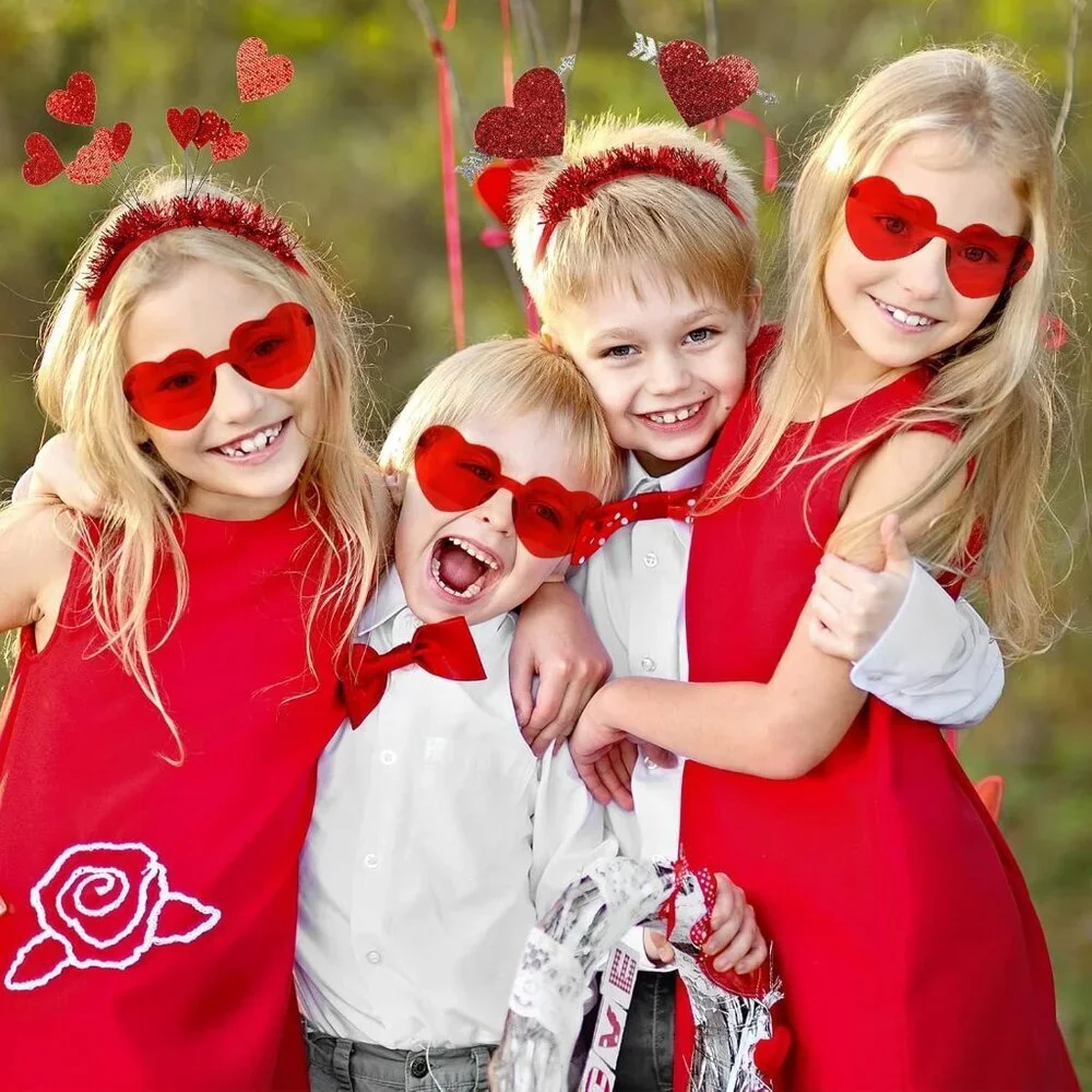 Valentine Party Accessories 6pcs Glitter Red Heart Boppers & Eyeglasses Sets